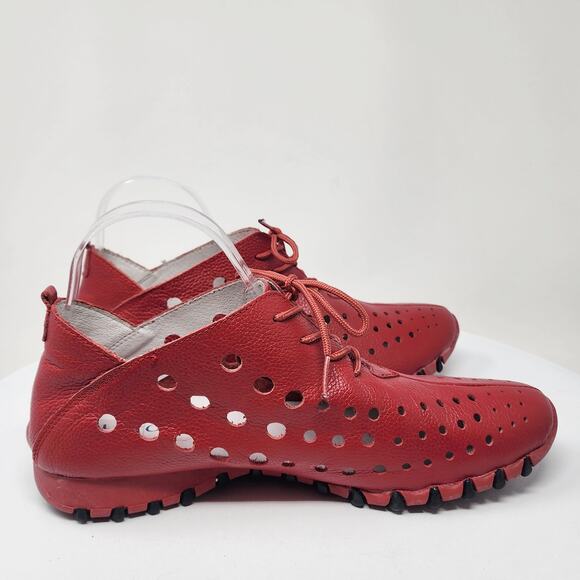 Litfoot Oxford Lace-up Sneaker Women EU41/US10.5 Red Leather Perforated LF9010 - Picture 8 of 13